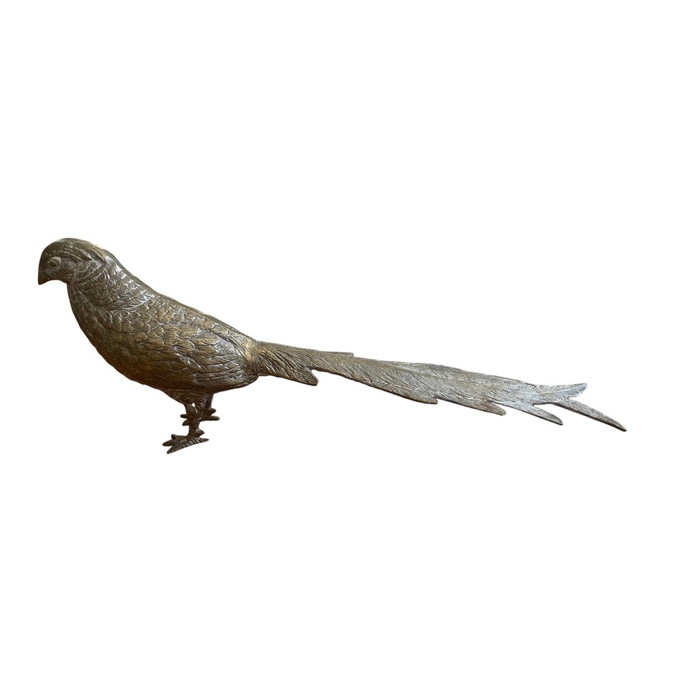 Vintage Brass Pheasant Figurine Mid Century Bird Sculpture 13.5 Inch Long Tail